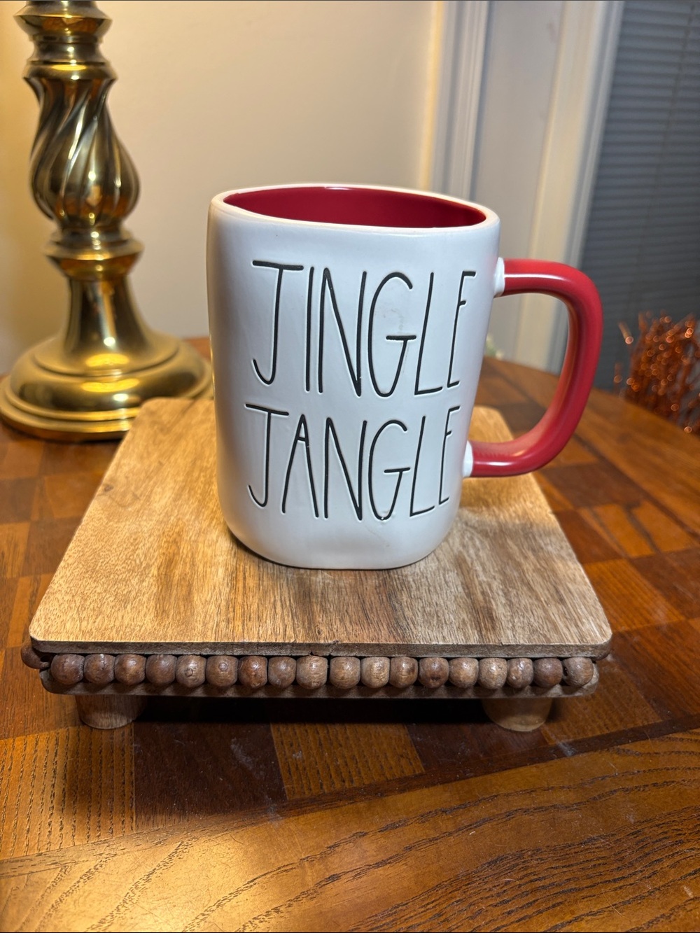 Rae Dunn White Mug with Red Interior and Handle - JINGLE JANGLE